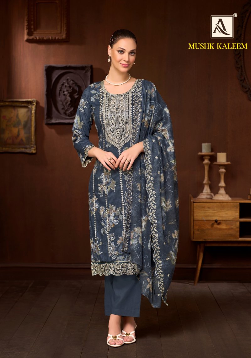 Mushk Kaleem By Alok Cambric Cotton Foil Printed Dress Material